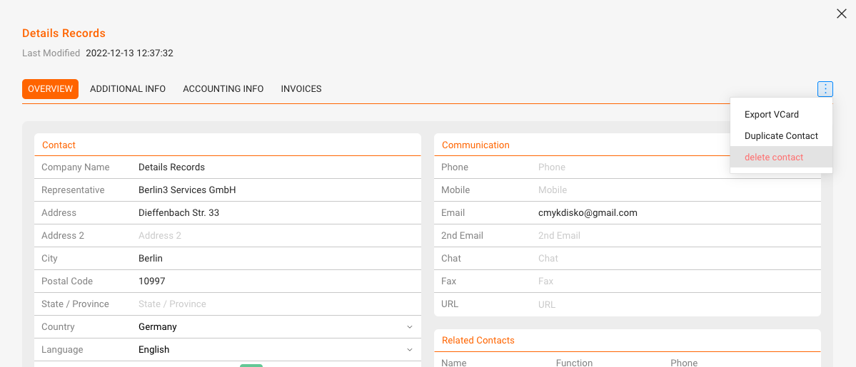 Delete contact screenshot