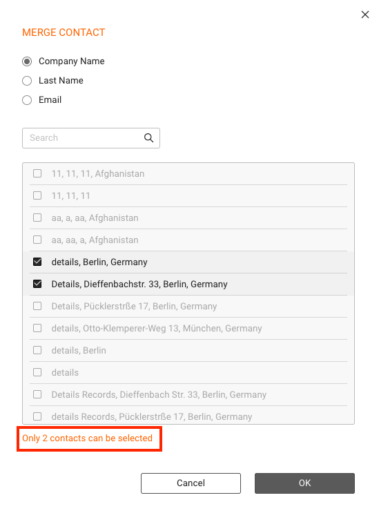 Select two contacts