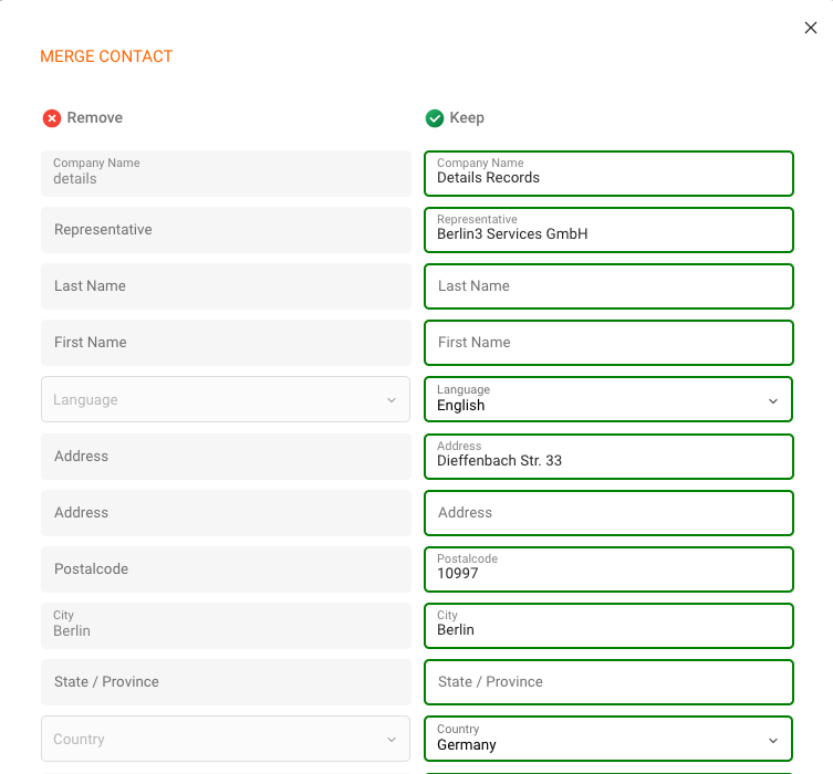 Choose contact to keep