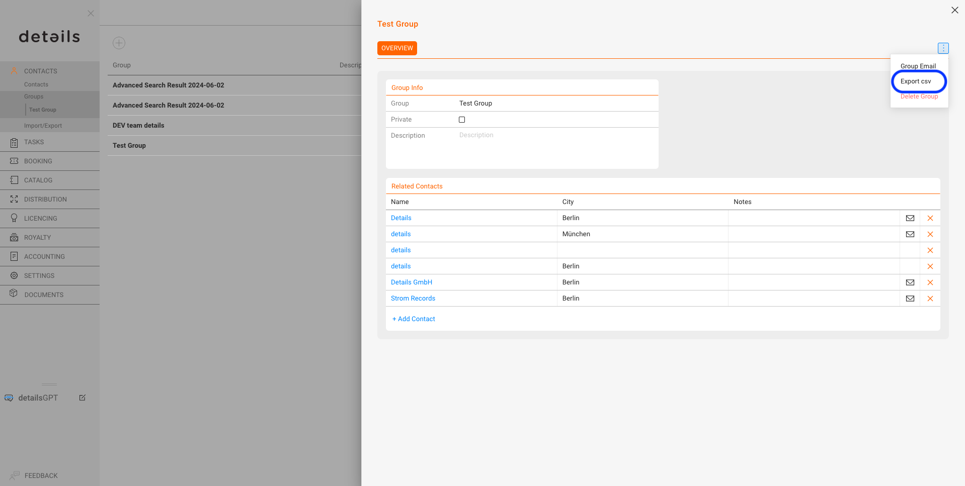 Export CSV screenshot