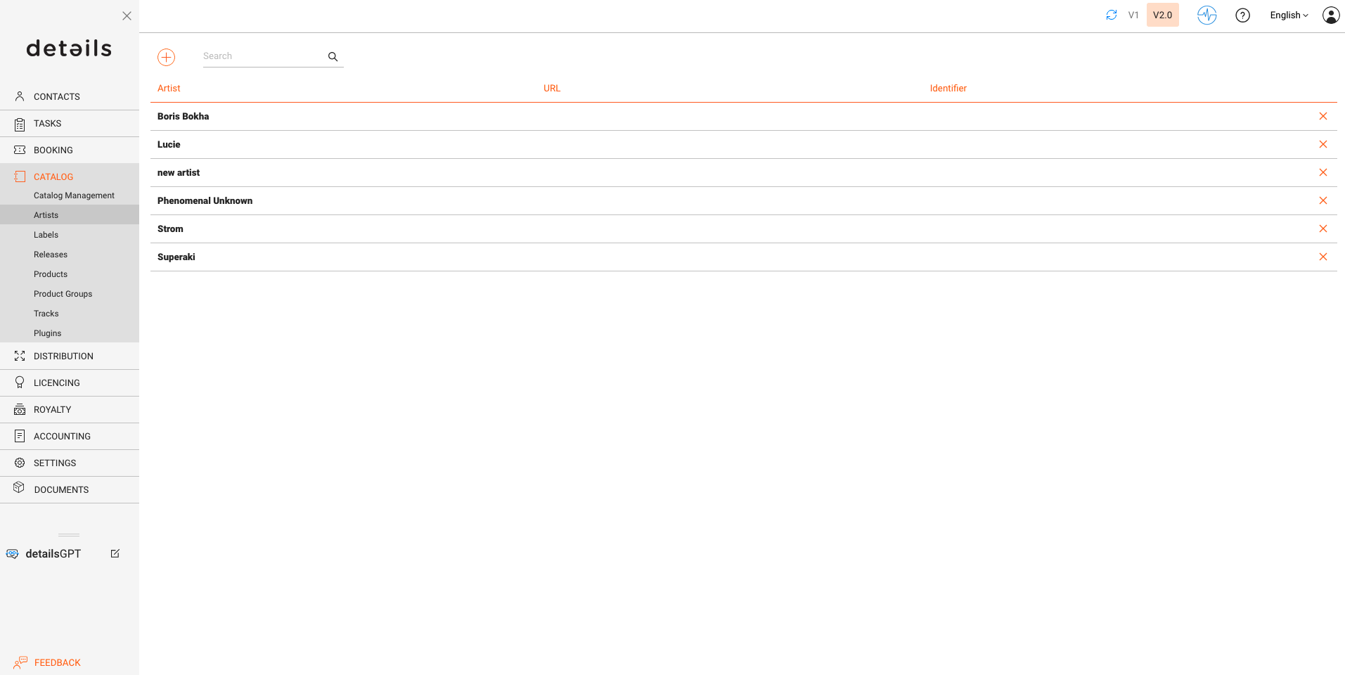 Artists list view