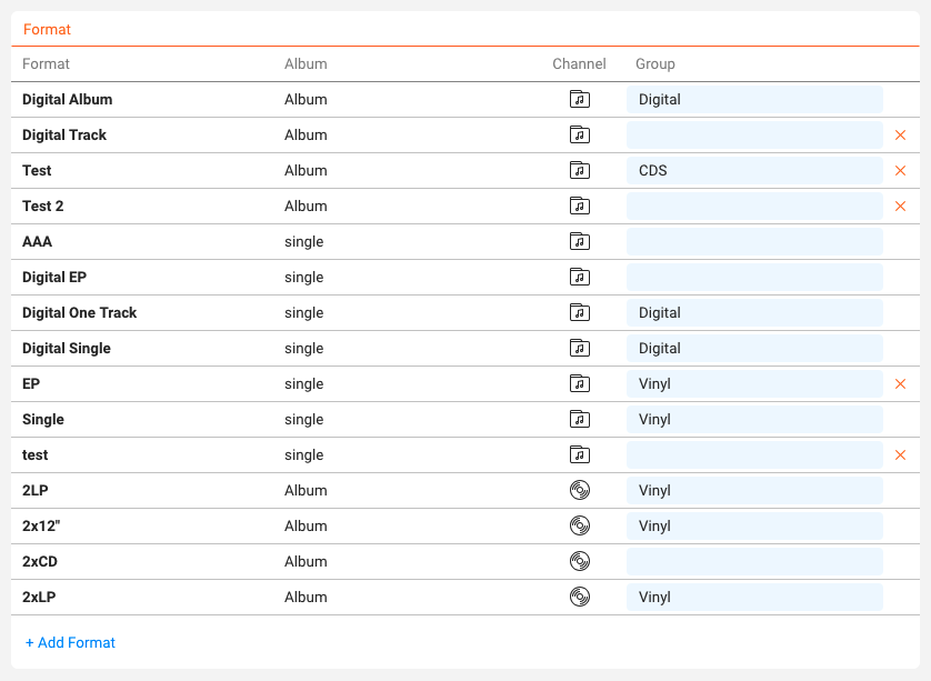 Screenshot – LABEL / SETTINGS formats
