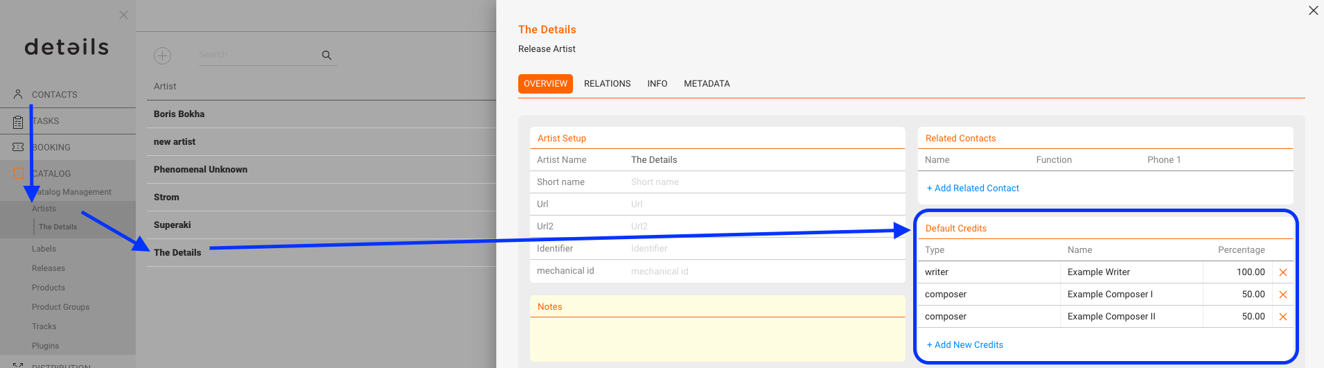 Artist overview – default credits
